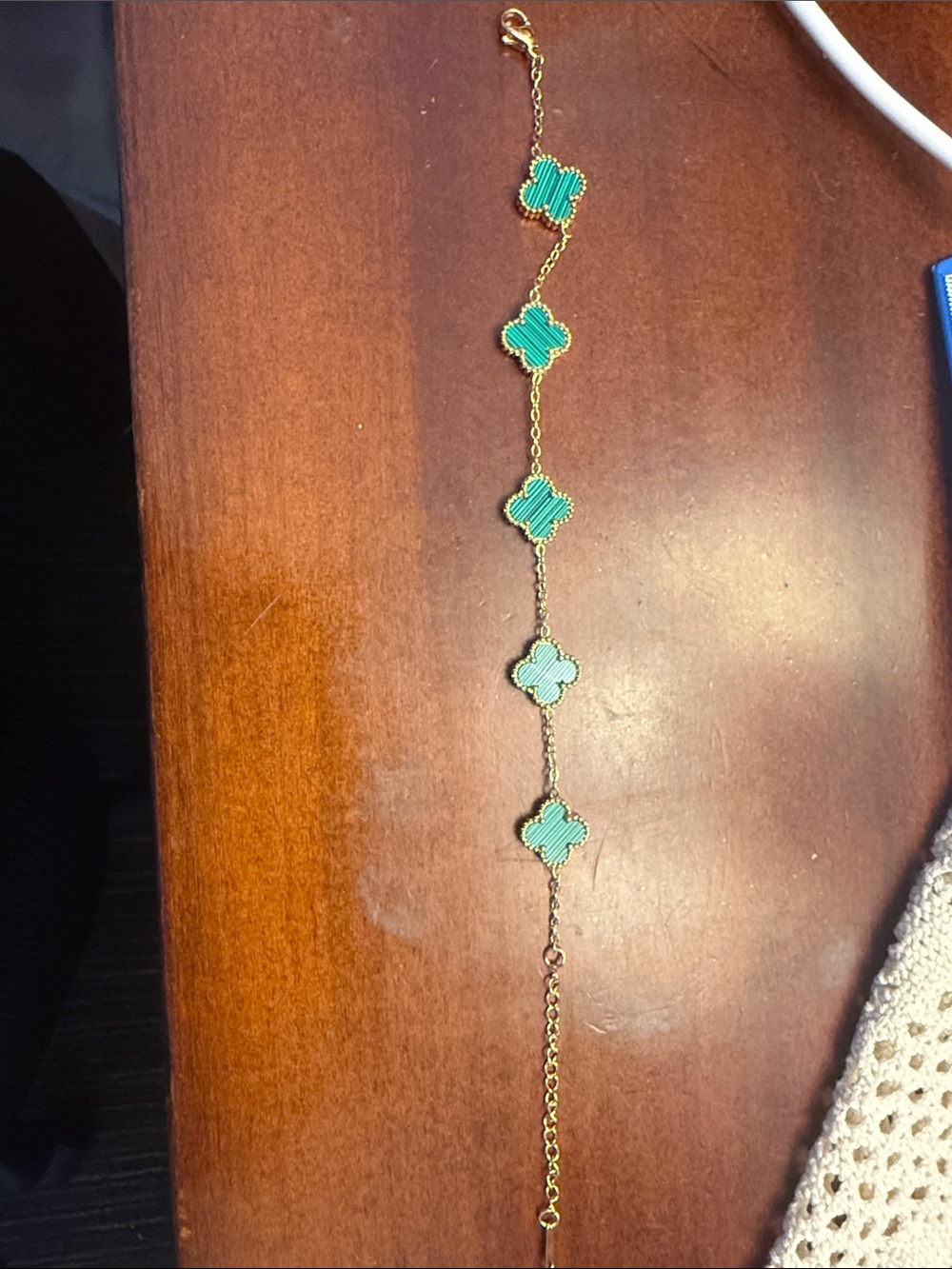 Gold-Tone Bracelet with Green Clover Motifs
